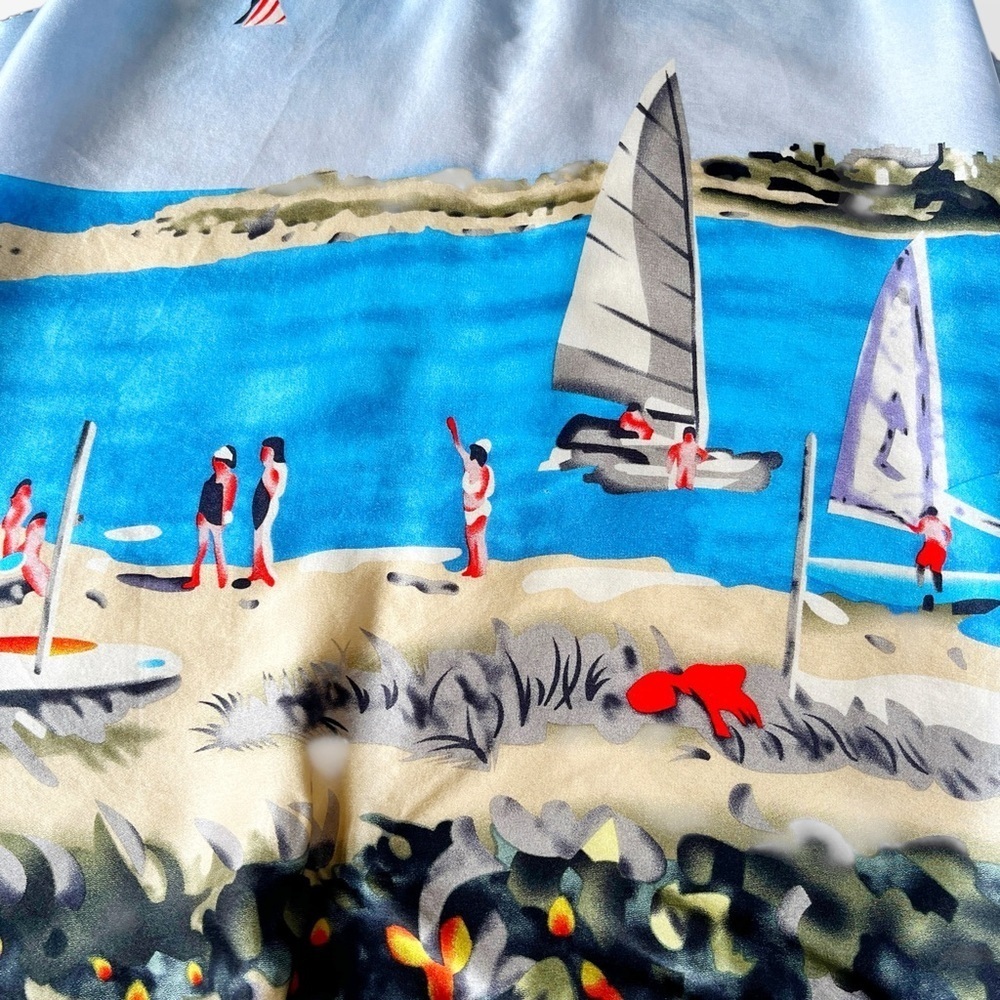 Silk Scenic Beach Print Oblong Scarf Headscarf - Picture 7 of 12